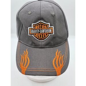 Harley Davidson Motorcycles Gray Flame Embroidered Baseball Cap Men's Adjustable